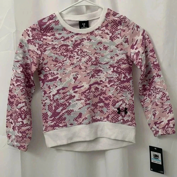 Girls Under Armour Fleece Lined Camo Sweatshirt Pink/White  Size 5 NEW WITH TAGS - Picture 1 of 11